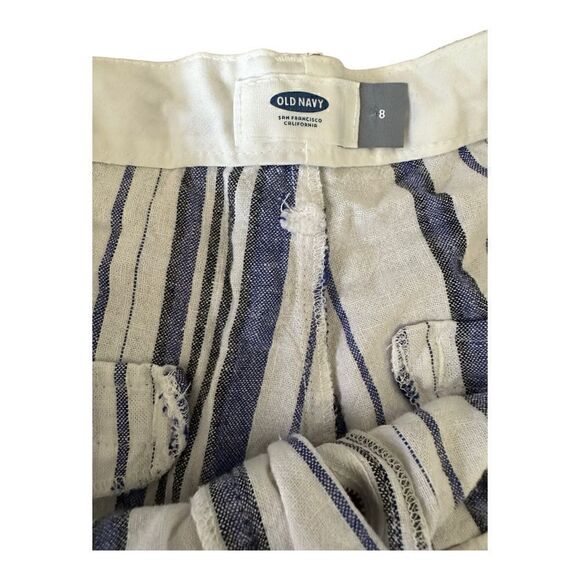 Old Navy | Blue White Stripe Linen Blend Trouser Shorts | 8 - Picture 7 of 7